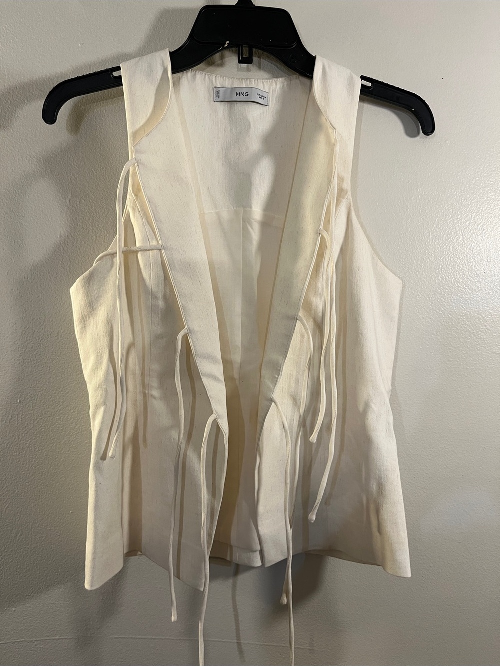 MNG Cream Sleeveless Tie-Front Vest